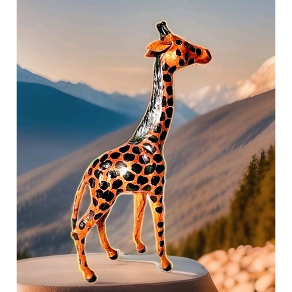 Other - Vintage African Giraffe Sculpture Hand-Painted Leather Wrapped 15" Glass Eyes